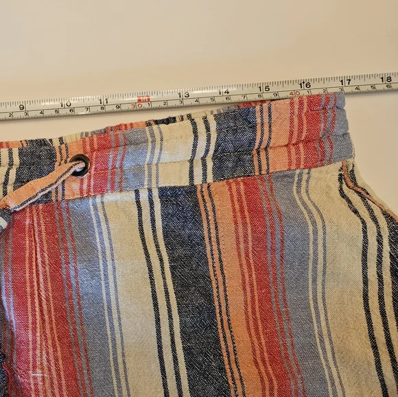 Per Se sizeLG linen blend wide leg crop pant, blue/orange stripe,beach,lagenlook - Picture 8 of 11